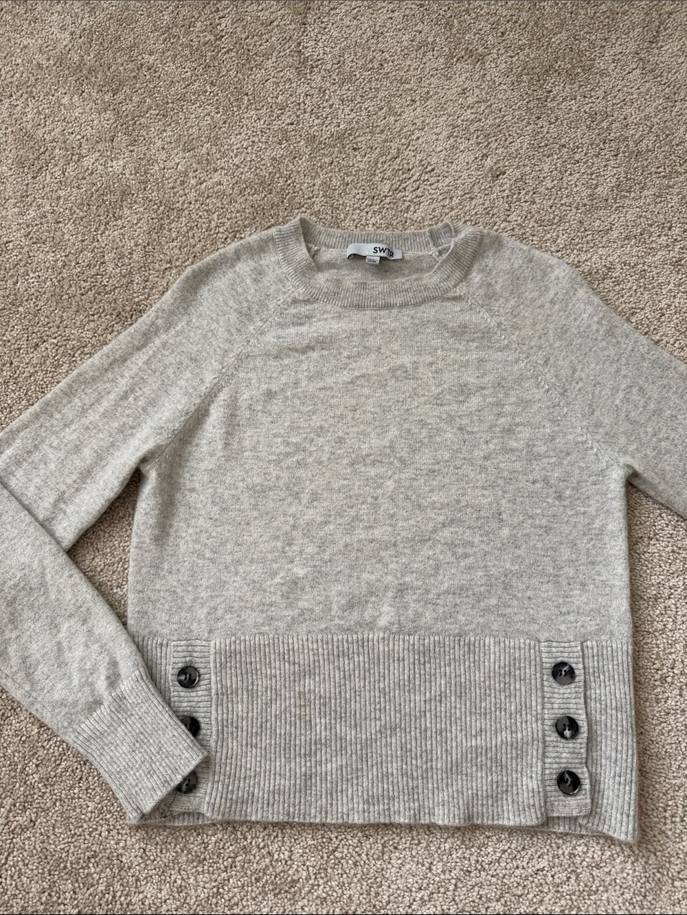 SWTR Grey 100% Cashmere Button Crewneck Sweater